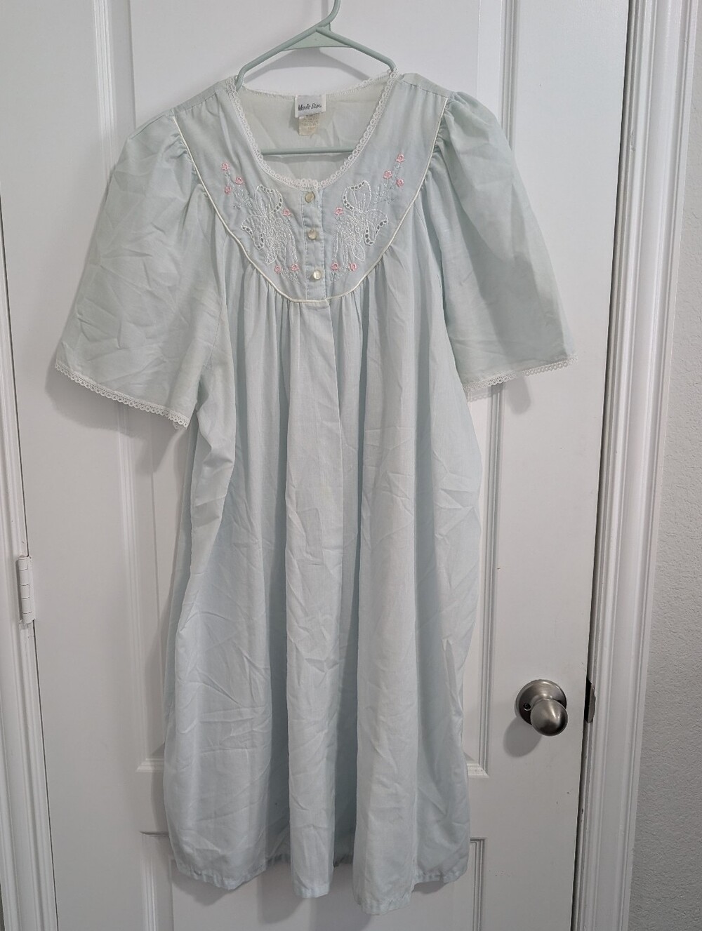 Vintage 80s Movie Star Light Blue Embroidered Lace Nightgown 1X
